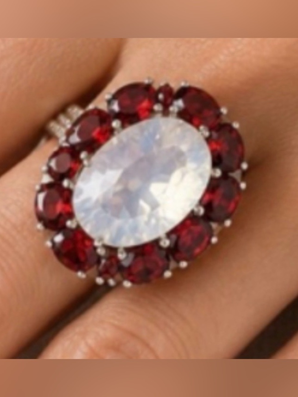Sterling Silver Moonstone & Garnet Cocktail Ring, 9 JTV